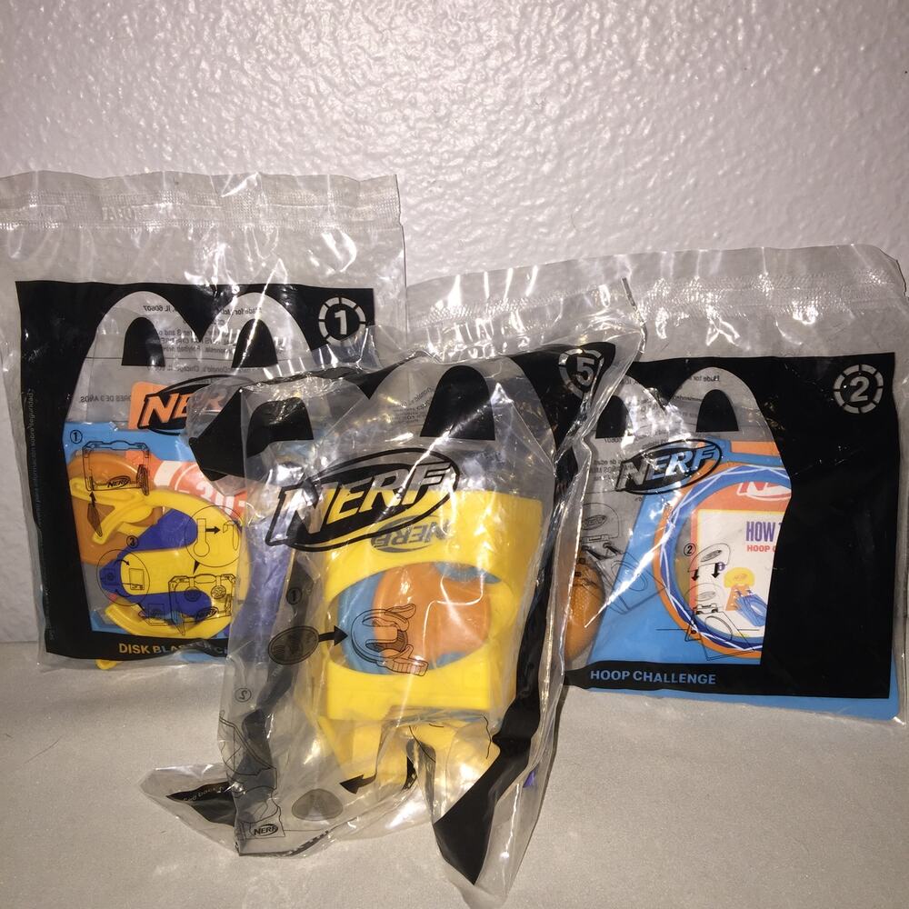 FF Toy McDonald's Sealed New 3 Nerf #1 / #2 / 5 Disk Blaster / Hoop / Sink Disk
